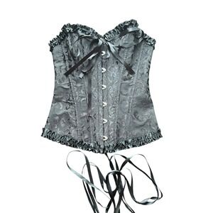 Black Brocade Corset Top Ribbon Ties XS Renaissance Fair Gothic Dark Coquette